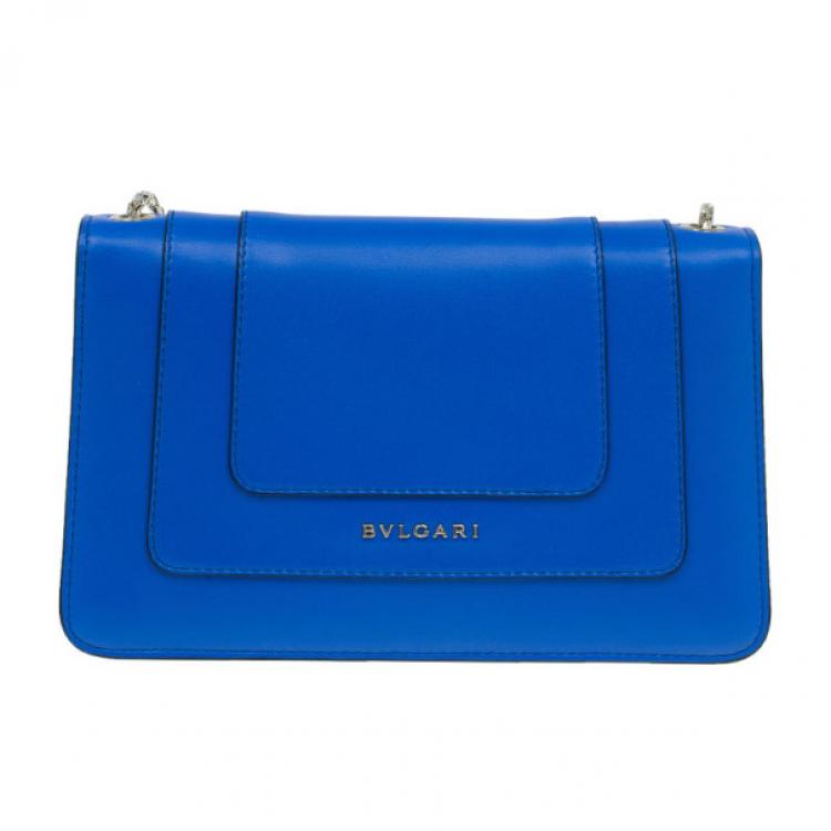 Pre Owned Bvlgari Blue Calfskin Leather Small Serpenti Forever Shoulder Bag