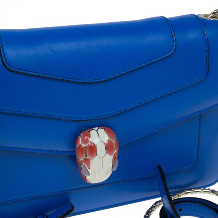 Pre Owned Bvlgari Blue Calfskin Leather Small Serpenti Forever Shoulder Bag