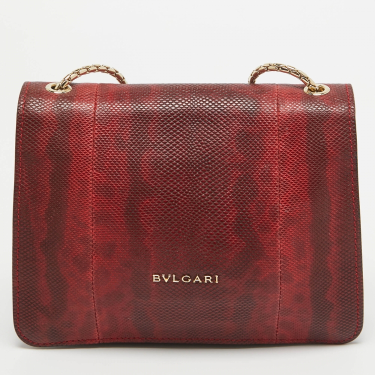 Pre Owned Bvlgari Red/Black Karung Leather Small Serpenti Forever Shoulder Bag