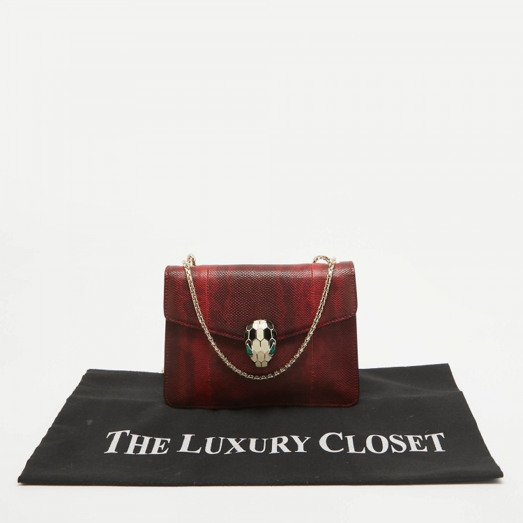 Pre Owned Bvlgari Red/Black Karung Leather Small Serpenti Forever Shoulder Bag