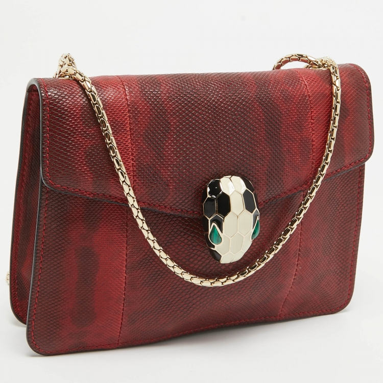 Pre Owned Bvlgari Red/Black Karung Leather Small Serpenti Forever Shoulder Bag
