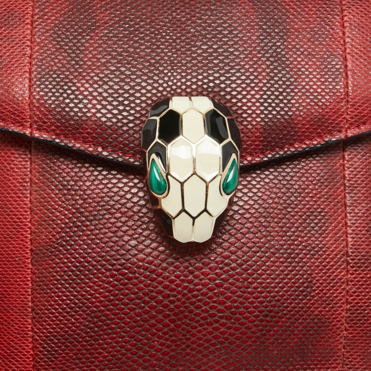 Pre Owned Bvlgari Red/Black Karung Leather Small Serpenti Forever Shoulder Bag