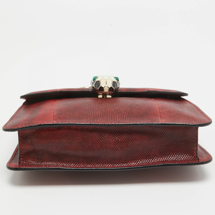 Pre Owned Bvlgari Red/Black Karung Leather Small Serpenti Forever Shoulder Bag