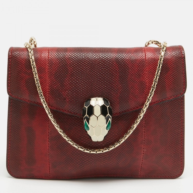 Pre Owned Bvlgari Red/Black Karung Leather Small Serpenti Forever Shoulder Bag