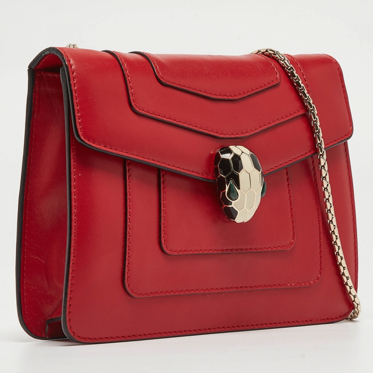 Pre Owned Bvlgari Red Leather Small Serpenti Forever Shoulder Bag