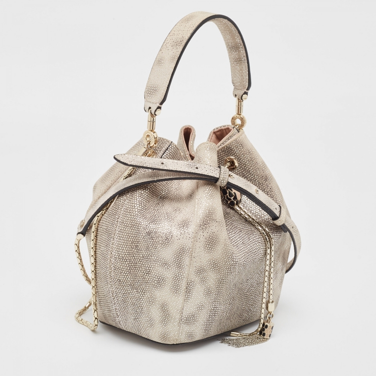 Pre Owned Bvlgari Grey Karung Leather Serpenti Forever Bucket Bag