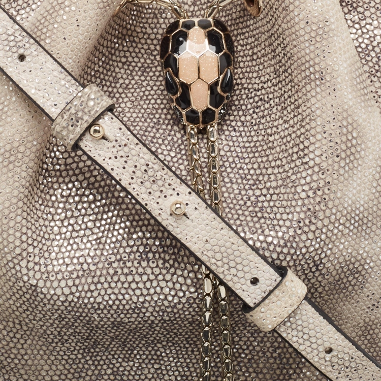 Pre Owned Bvlgari Grey Karung Leather Serpenti Forever Bucket Bag