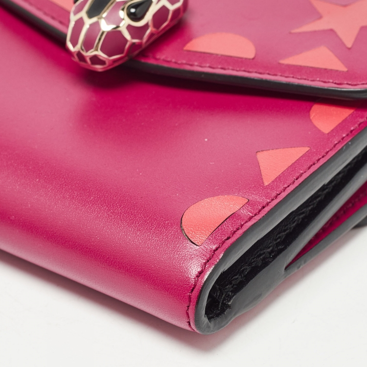 مملوكة مسبقًا Bvlgari Fuchsia/Orange Leather Serpenti Forever Trifold Wallet