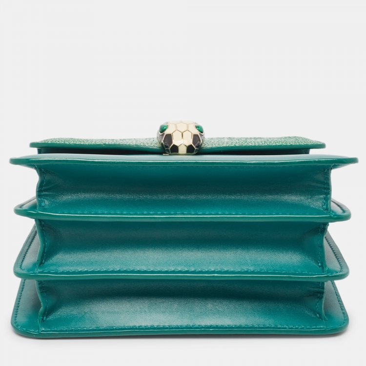 Pre Owned Bvlgari Green Stingray and Leather Small Serpenti Forever Top Handle Bag