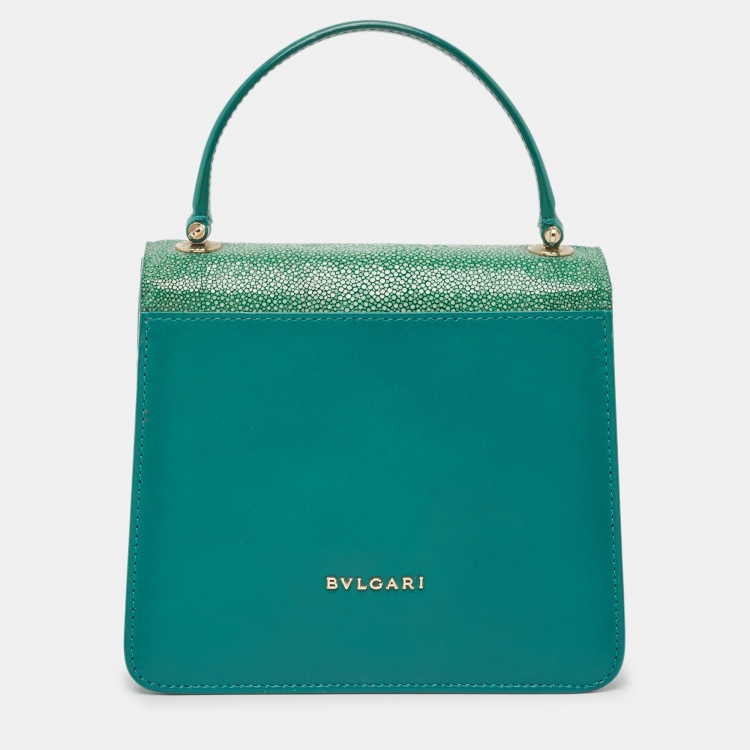 Pre Owned Bvlgari Green Stingray and Leather Small Serpenti Forever Top Handle Bag