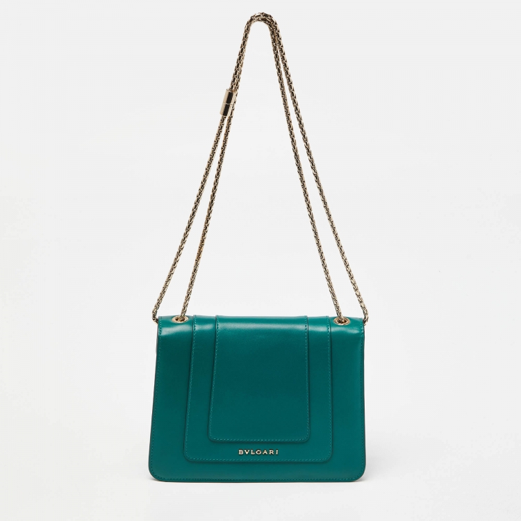 Pre Owned Bvlgari Green Leather Small Serpenti Forever Shoulder Bag