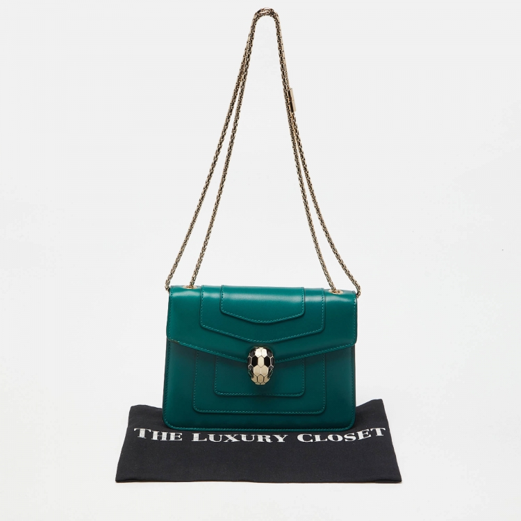 Pre Owned Bvlgari Green Leather Small Serpenti Forever Shoulder Bag