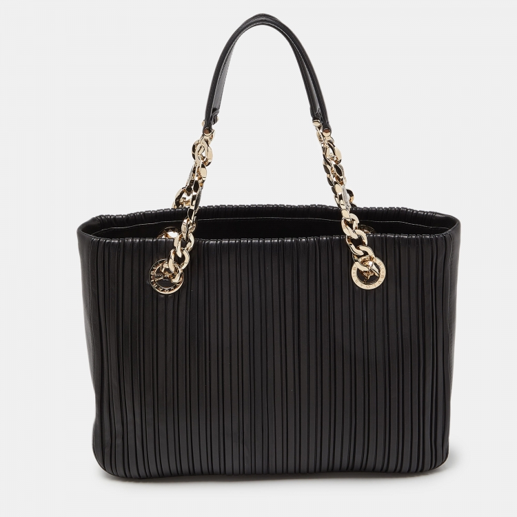 Pre Owned Bvlgari Black Nappa Leather Monte Plisse Shopper Tote