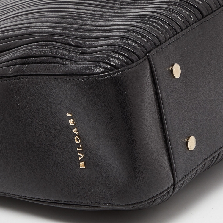Pre Owned Bvlgari Black Nappa Leather Monte Plisse Shopper Tote