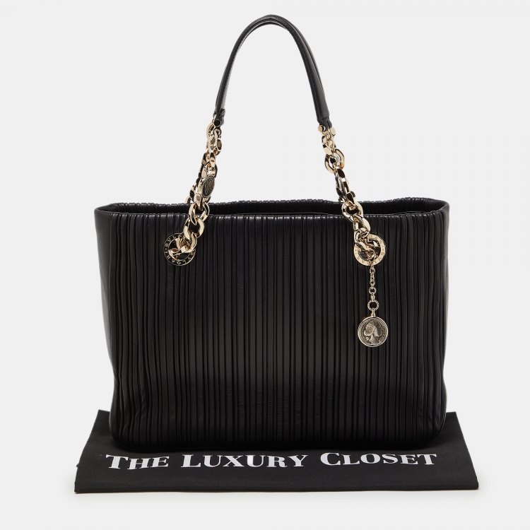 Pre Owned Bvlgari Black Nappa Leather Monte Plisse Shopper Tote