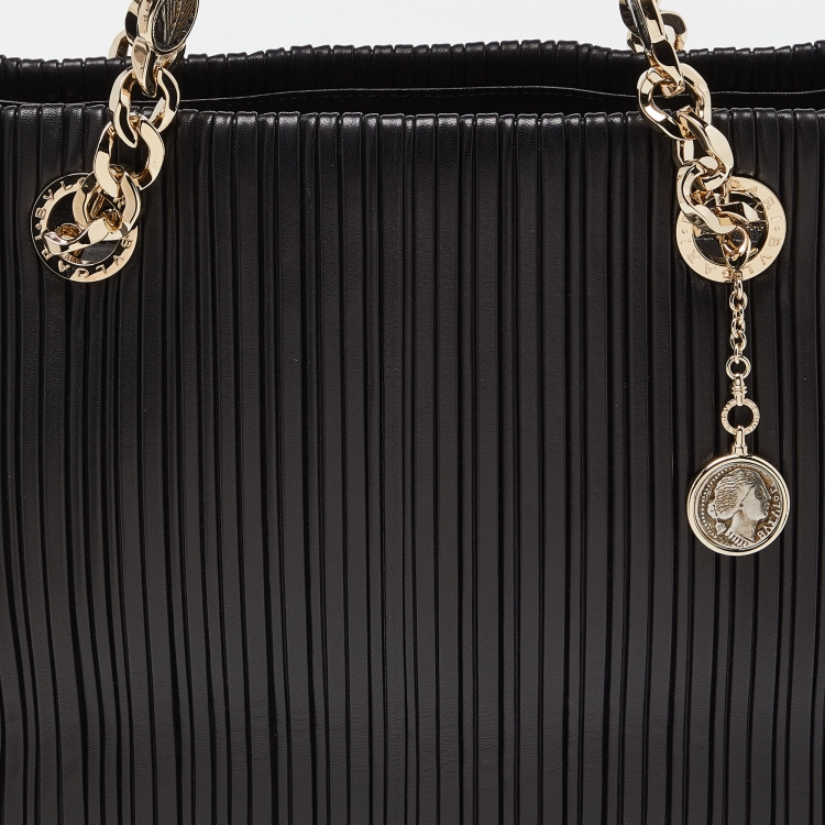 Pre Owned Bvlgari Black Nappa Leather Monte Plisse Shopper Tote