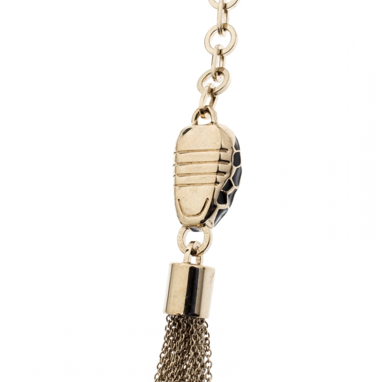 Pre Owned Bvlgari Serpenti Forever Black Glitter Enamel Gold Plated Tassel Bag Charm 