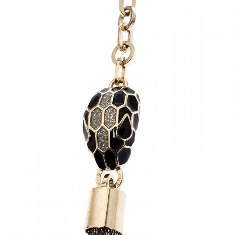 Pre Owned Bvlgari Serpenti Forever Black Glitter Enamel Gold Plated Tassel Bag Charm 