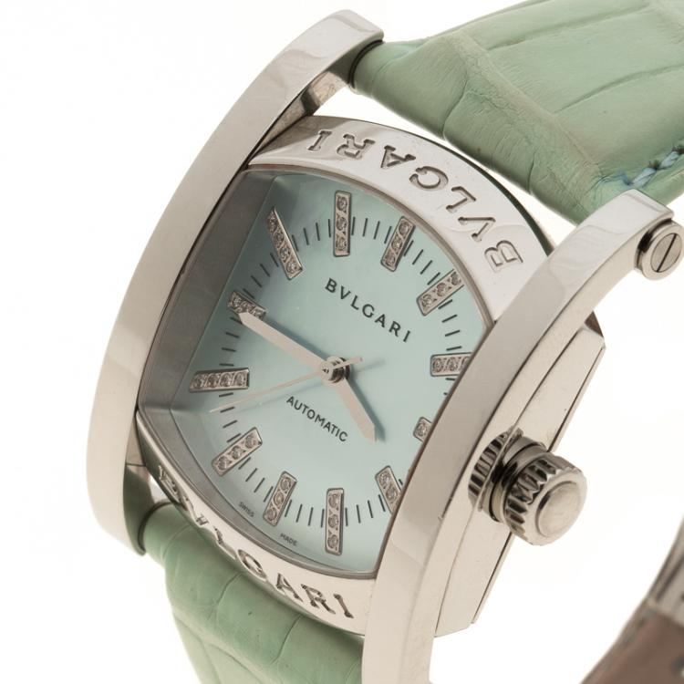 مملوكة مسبقًا Bvlgari Blue Mother of Pearl Stainless Steel Assioma Women's Wristwatch 35 mm