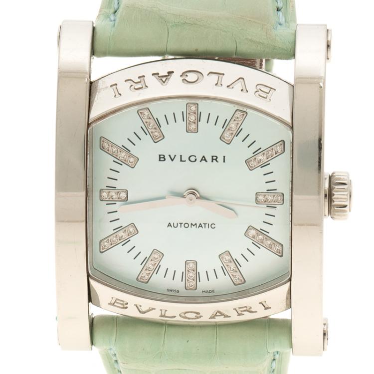مملوكة مسبقًا Bvlgari Blue Mother of Pearl Stainless Steel Assioma Women's Wristwatch 35 mm
