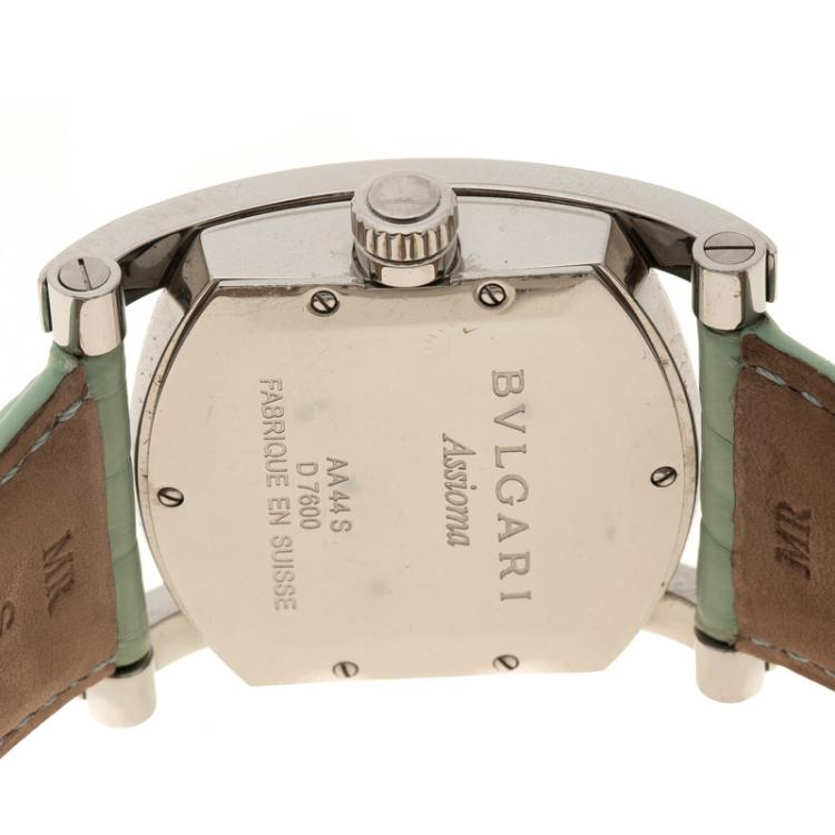 مملوكة مسبقًا Bvlgari Blue Mother of Pearl Stainless Steel Assioma Women's Wristwatch 35 mm