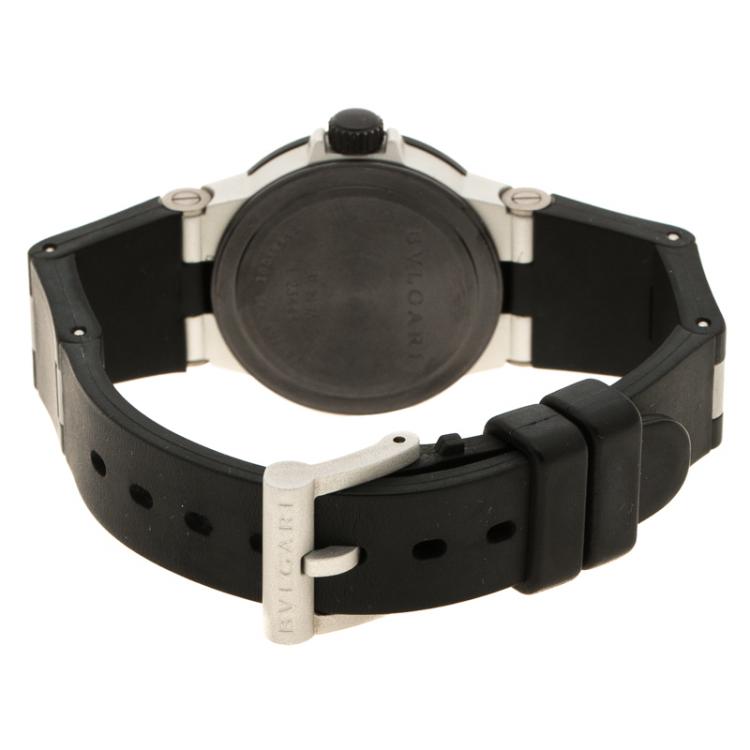 Pre Owned Bvlgari Silver Grey Aluminium and Black Rubber Diagono Women's Wristwatch 29 mm