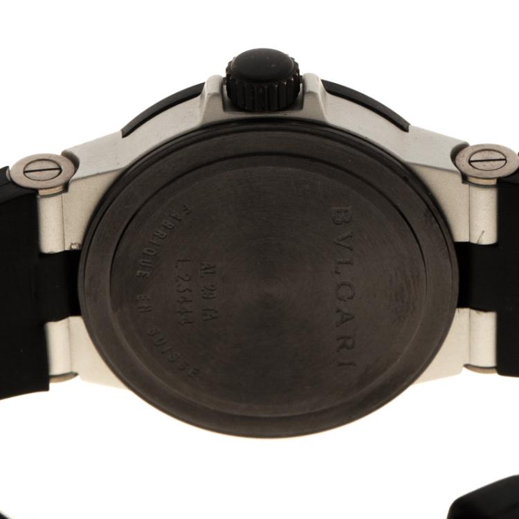 Pre Owned Bvlgari Silver Grey Aluminium and Black Rubber Diagono Women's Wristwatch 29 mm