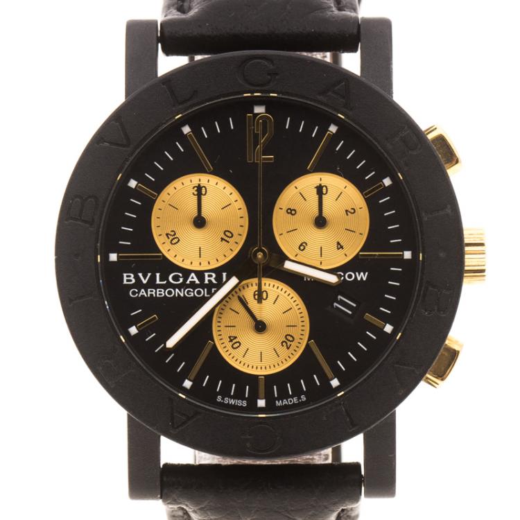 Pre Owned Bvlgari Black Carbongold Chronograph BB38CLCH Limited Edition Women's Wristwatch 38MM