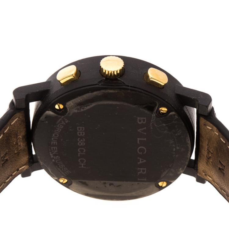Pre Owned Bvlgari Black Carbongold Chronograph BB38CLCH Limited Edition Women's Wristwatch 38MM