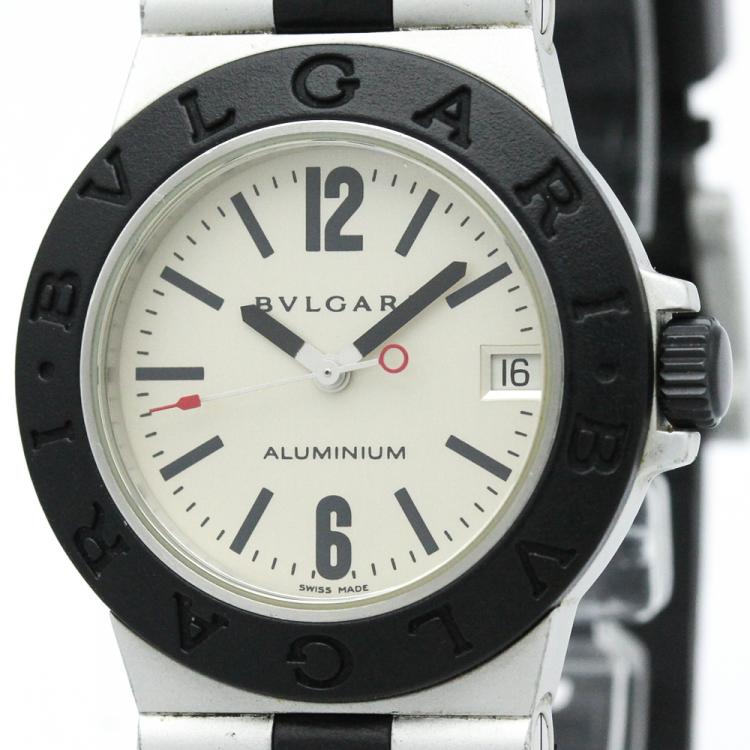 Pre Owned Bvlgari White Rubber and Aluminum Diagono Women's Wristwatch 32MM