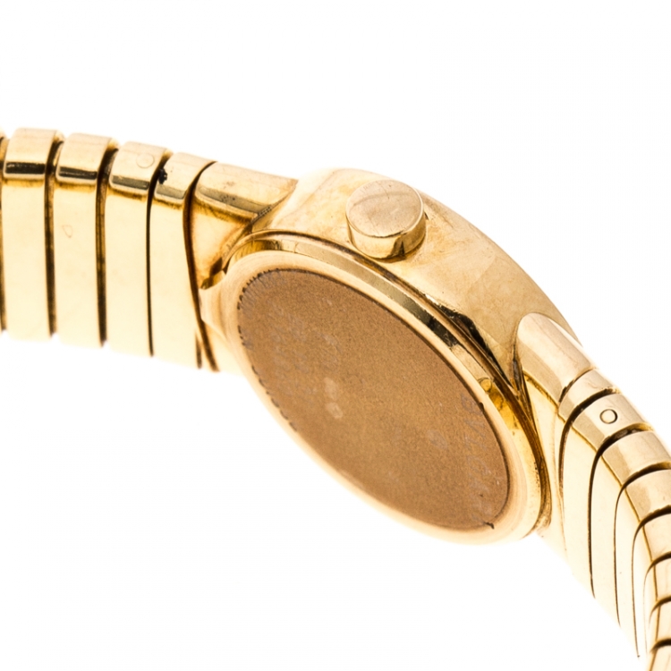 Pre Owned Bvlgari Black Tubogas 18K Yellow Gold Women's Wristwatch 19MM