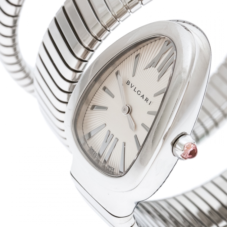 Pre Owned Bvlgari Silver Stainless Steel Serpenti Tubogas SP 35 S Women's Wristwatch 23 mm