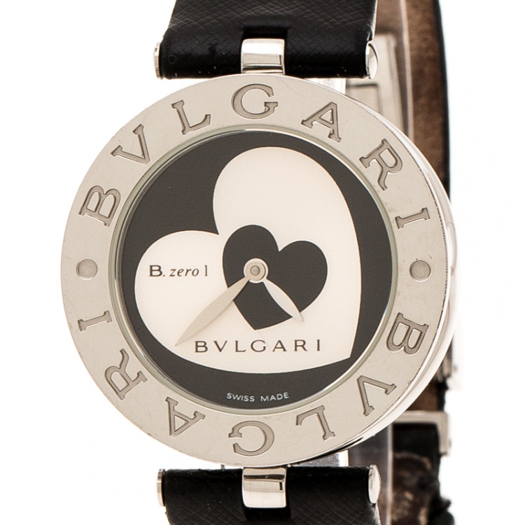 Pre Owned Bvlgari Black Dial With Heart Motif Inlay Stainless Steel B.Zero1 BZ30S Women's Wristwatch 30 mm