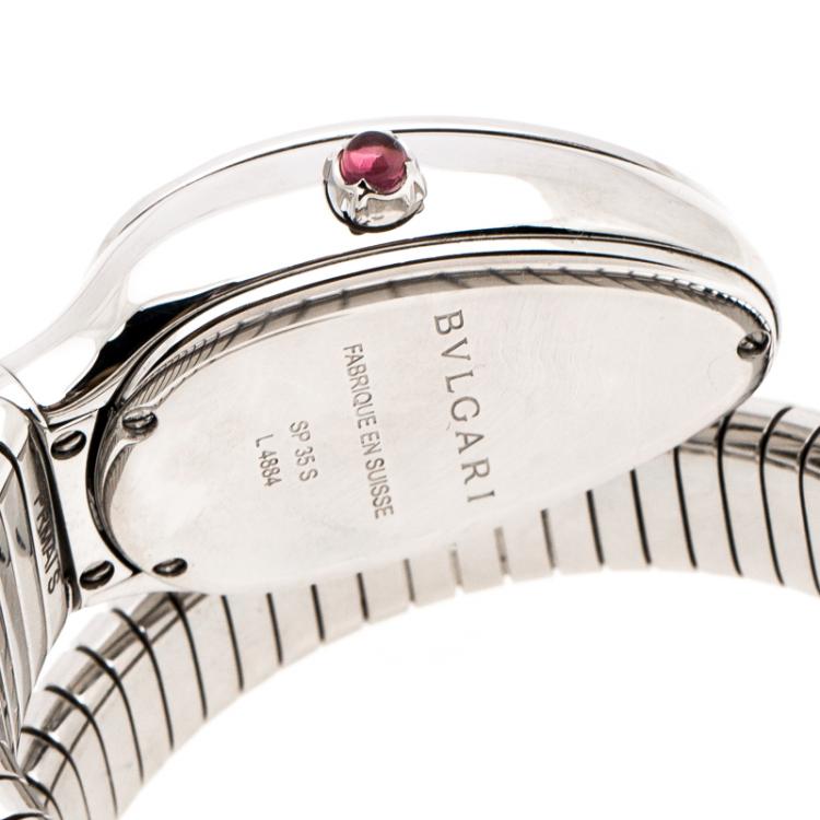 Pre Owned Bvlgari White Dial Stainless Steel Diamond Bezel Serpenti Women'S Watch 35MM