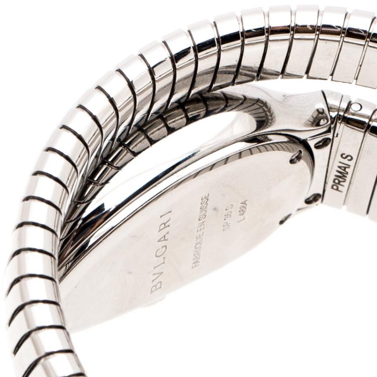 Pre Owned Bvlgari White Dial Stainless Steel Diamond Bezel Serpenti Women'S Watch 35MM