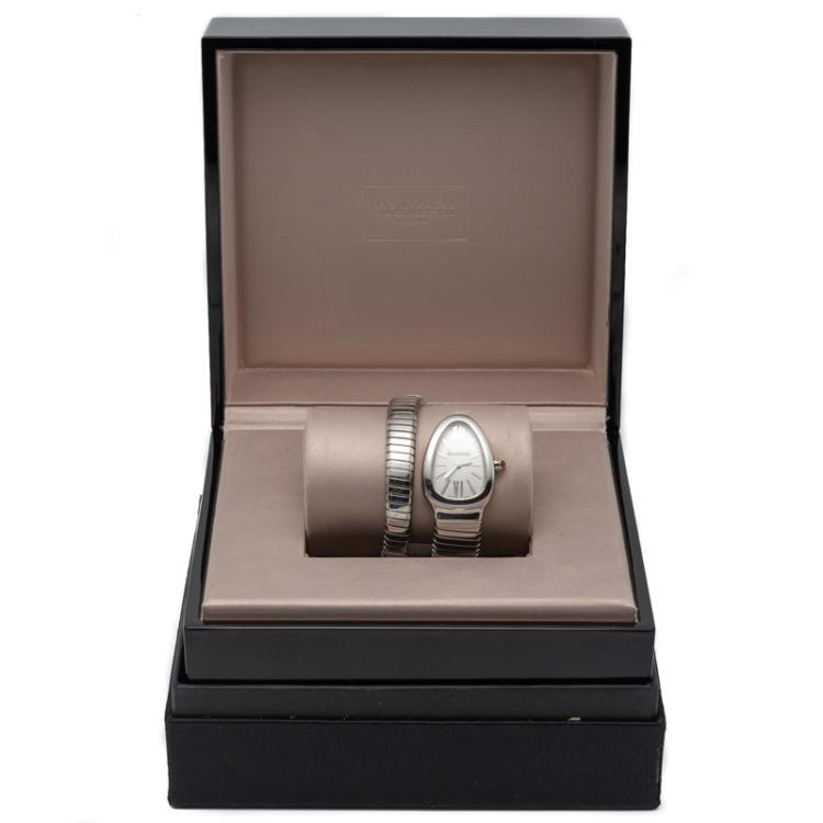 Pre Owned Bvlgari White Steel Serpenti Tubogas Women'S Watch 35MM 