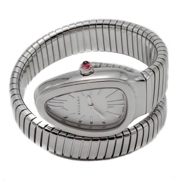 Pre Owned Bvlgari White Steel Serpenti Tubogas Women'S Watch 35MM 