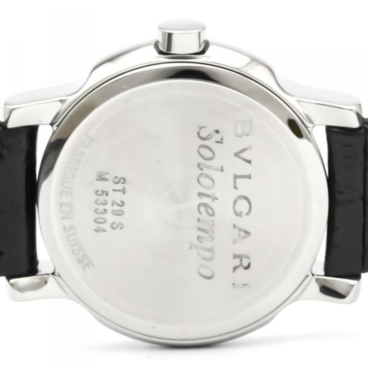 Pre Owned Bvlgari White Stainless Steel and Leather Solotempo ST29S Women's Wristwatch 29MM