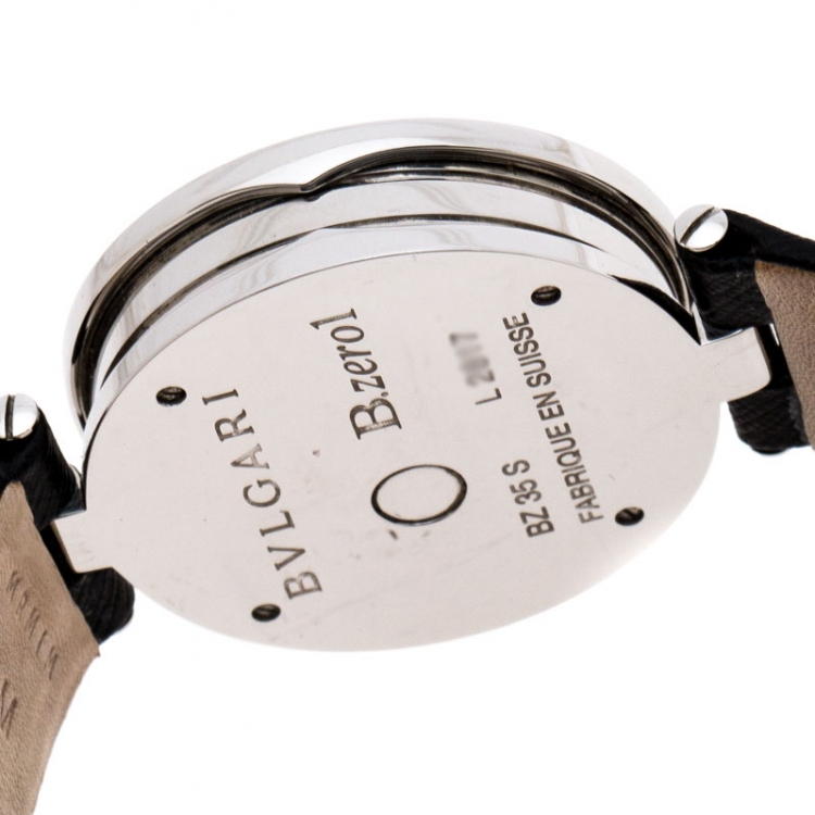 Pre Owned Bvlgari Black Stainless Steel Diamond Butterfly Motif B.Zero1 Women's Wristwatch 35 mm