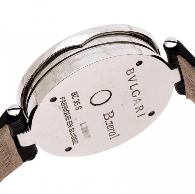 Pre Owned Bvlgari Black Stainless Steel Diamond Butterfly Motif B.Zero1 Women's Wristwatch 35 mm