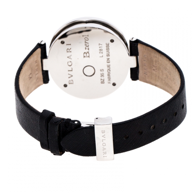 Pre Owned Bvlgari Black Stainless Steel Diamond Butterfly Motif B.Zero1 Women's Wristwatch 35 mm