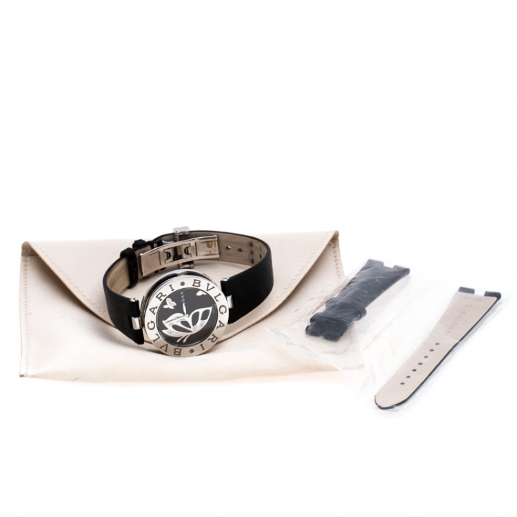 Pre Owned Bvlgari Black Stainless Steel Diamond Butterfly Motif B.Zero1 Women's Wristwatch 35 mm