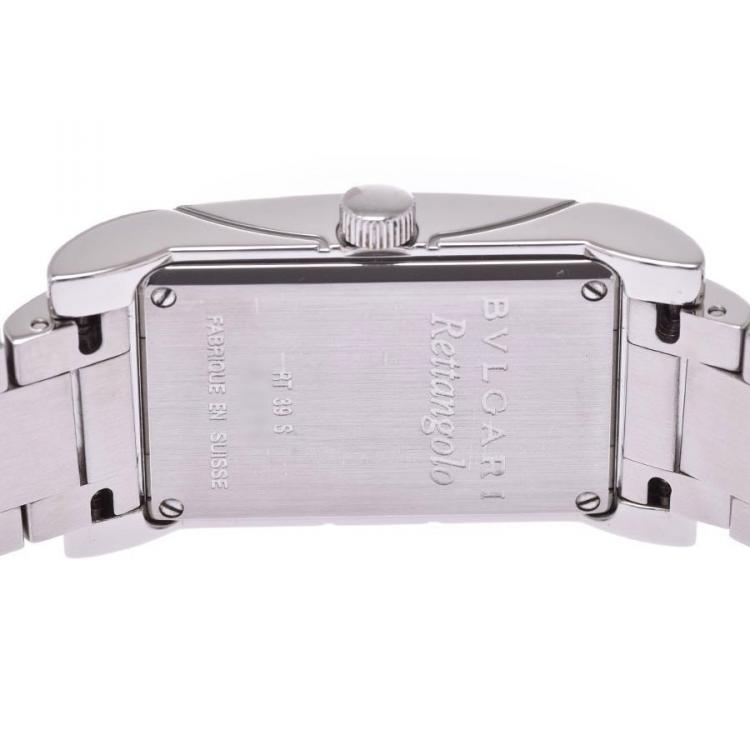 Pre Owned Bvlgari White Stainless Steel Retangoro Women's Wristwatch 21 Ã 39 MM 