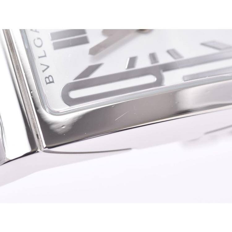 Pre Owned Bvlgari White Stainless Steel Retangoro Women's Wristwatch 21 Ã 39 MM 