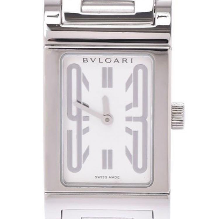 Pre Owned Bvlgari White Stainless Steel Retangoro Women's Wristwatch 21 Ã 39 MM 