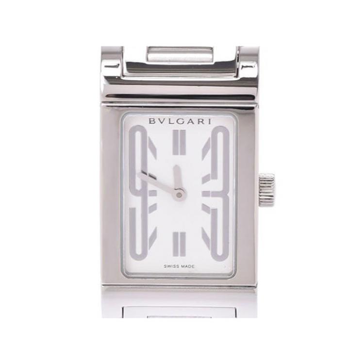 Pre Owned Bvlgari White Stainless Steel Retangoro Women's Wristwatch 21 Ã 39 MM 