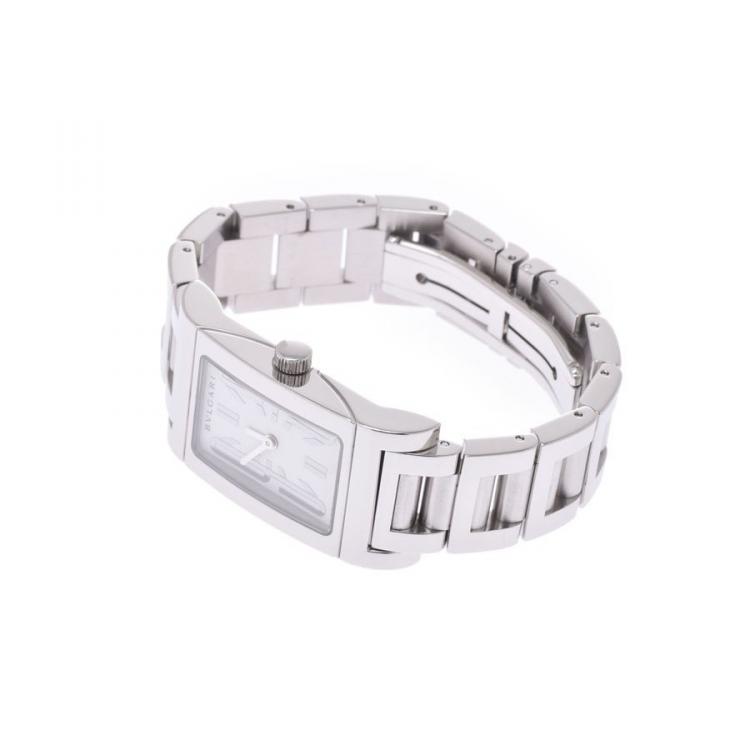 Pre Owned Bvlgari White Stainless Steel Retangoro Women's Wristwatch 21 Ã 39 MM 