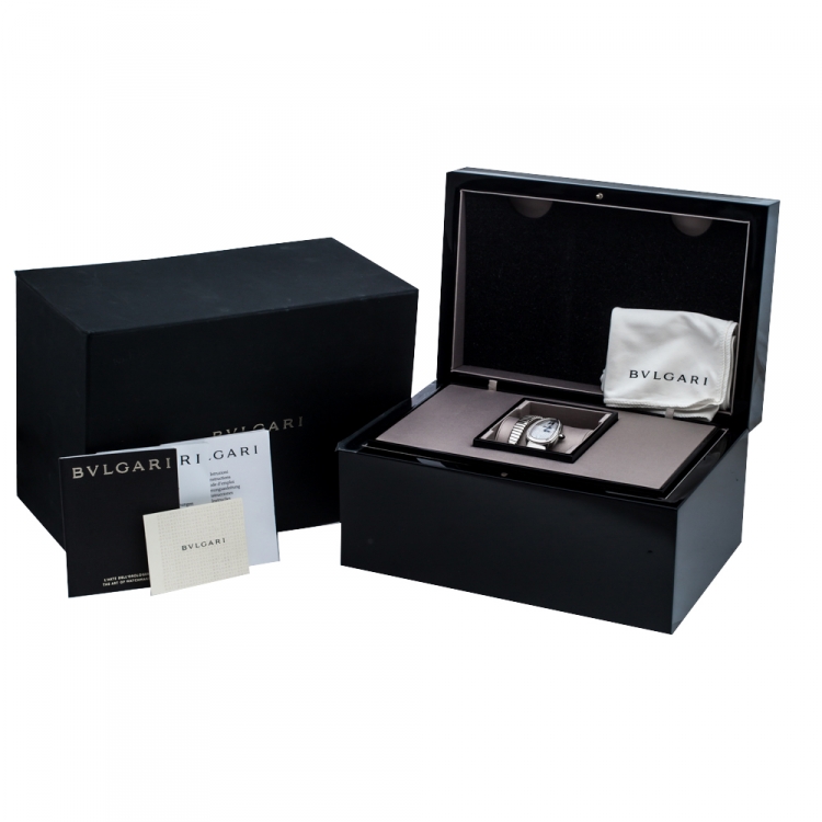 Pre Owned Bvlgari Diamond Pave 18K White Gold Serpenti Tubogas 102005 Women's Wristwatch 35 mm
