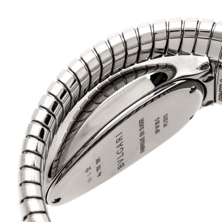 Pre Owned Bvlgari Diamond Pave 18K White Gold Serpenti Tubogas 102005 Women's Wristwatch 35 mm