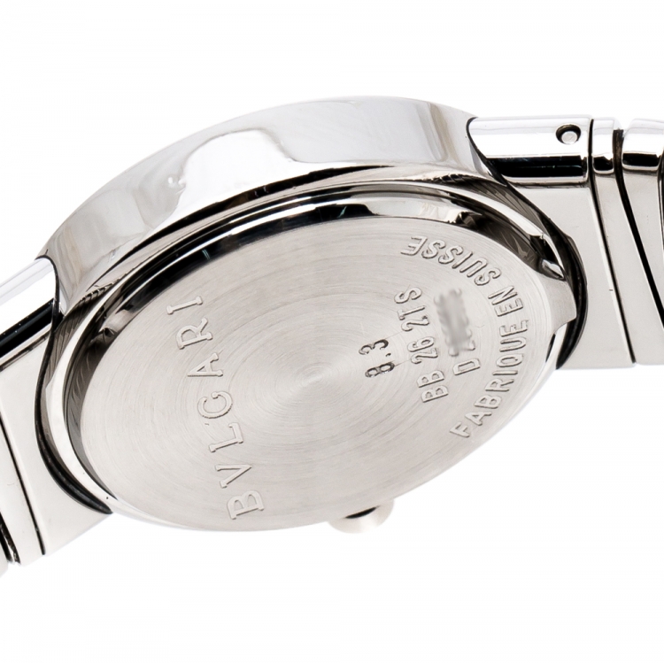 Pre Owned Bvlgari Black Stainless Steel Diamonds Tubogas BB262TS  Women's Wristwatch 26 mm